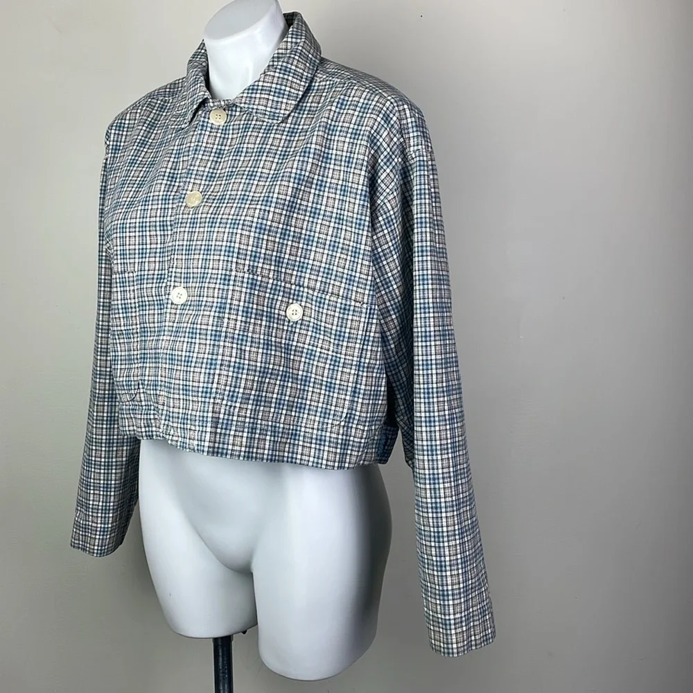 Vintage Esprit Sport Cropped Blazer Jacket Blue Plaid - Picture 2 of 14